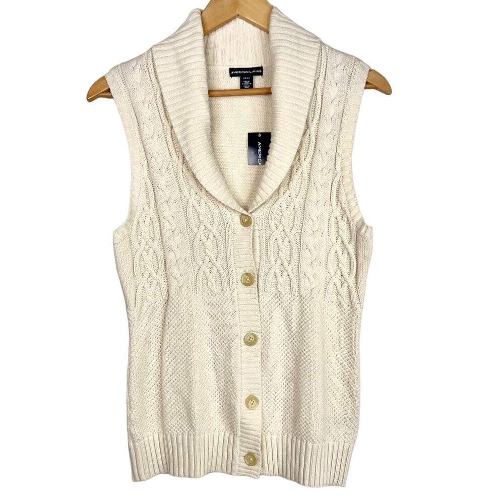 NWT American Living Winter Cream Cable Knit Sweater Vest Small
